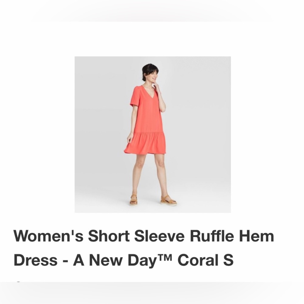 Women's short sleeve ruffle hem dress  A New day - color Coral size S